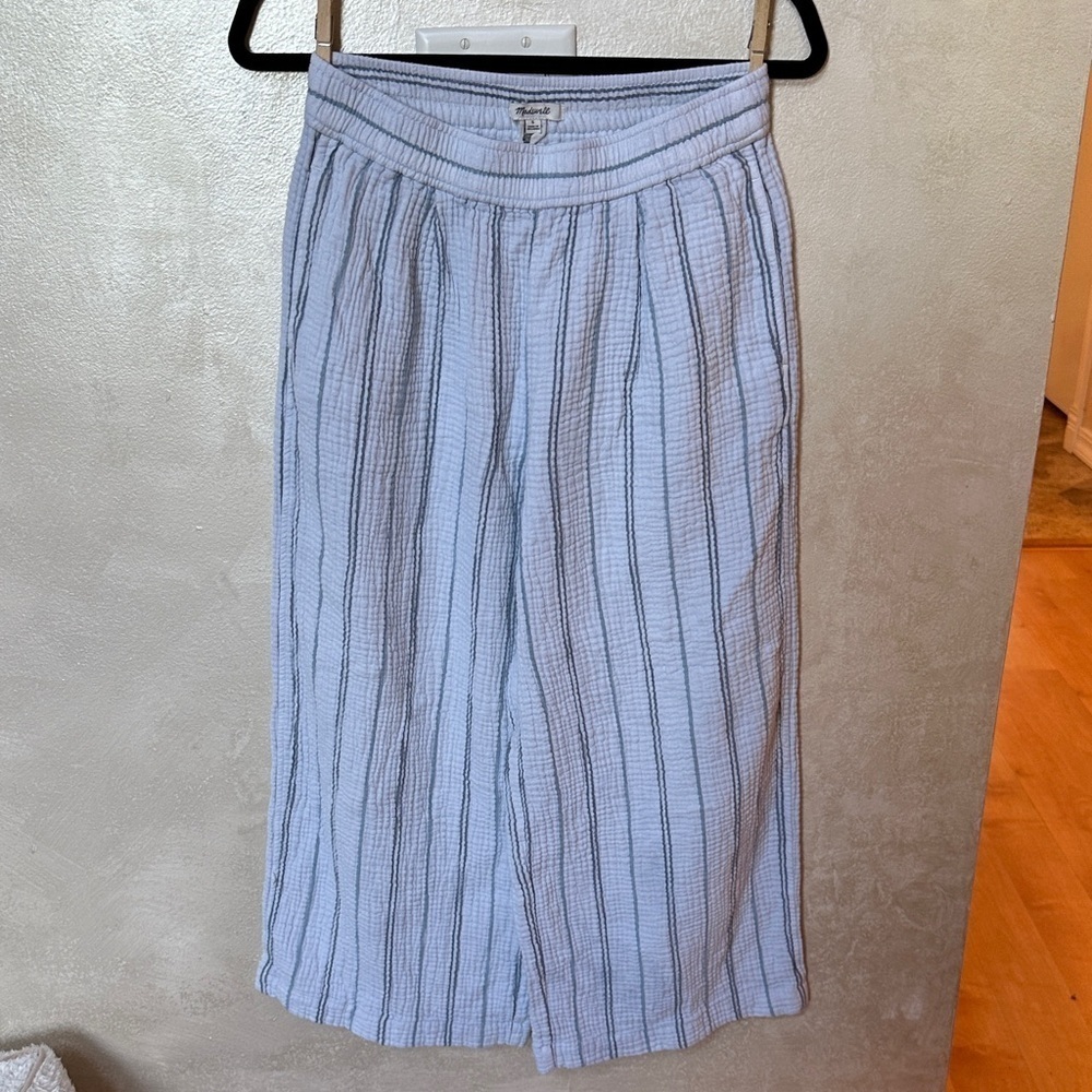 Madewell The Untailored Wide-Leg Crop Pant in Striped Lightspun sz small